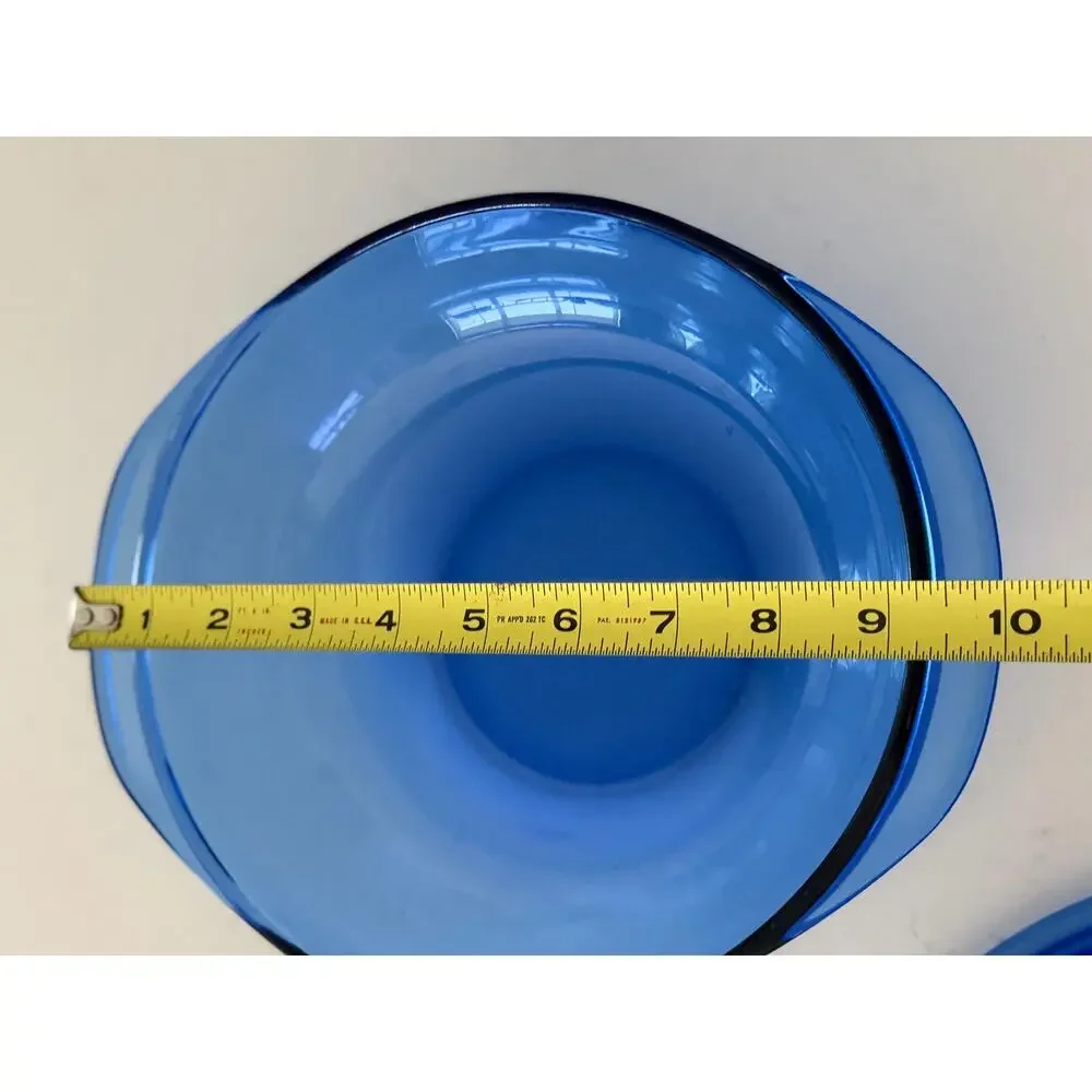 Vintage Pyrex Cobalt Blue Round Casserole Dish with Lid, 2 Qt Ribbed Glass Baker